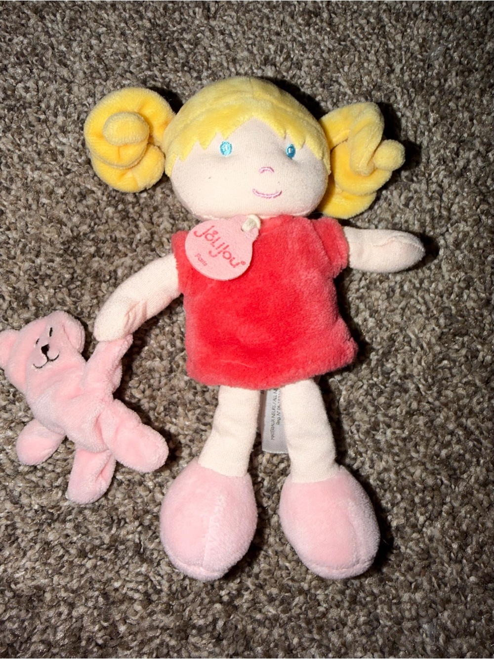 Jolijou My First Doll Plush With Bear Demoiselle Corail Paris France Baby Toy
